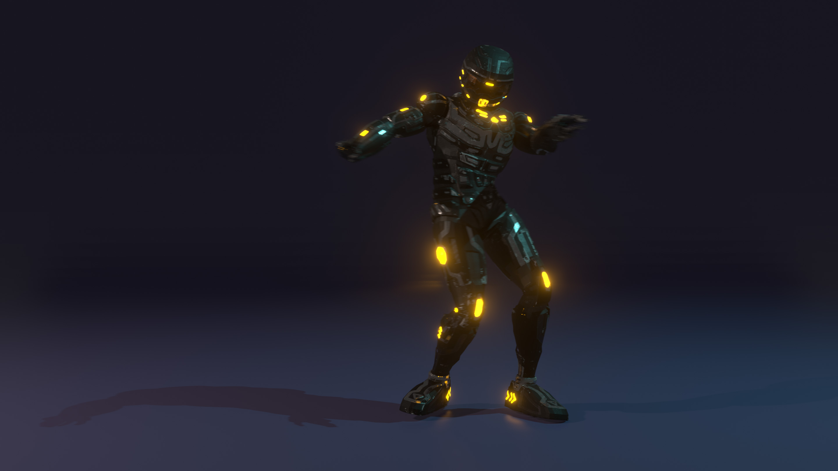 A man dancing in a space suit